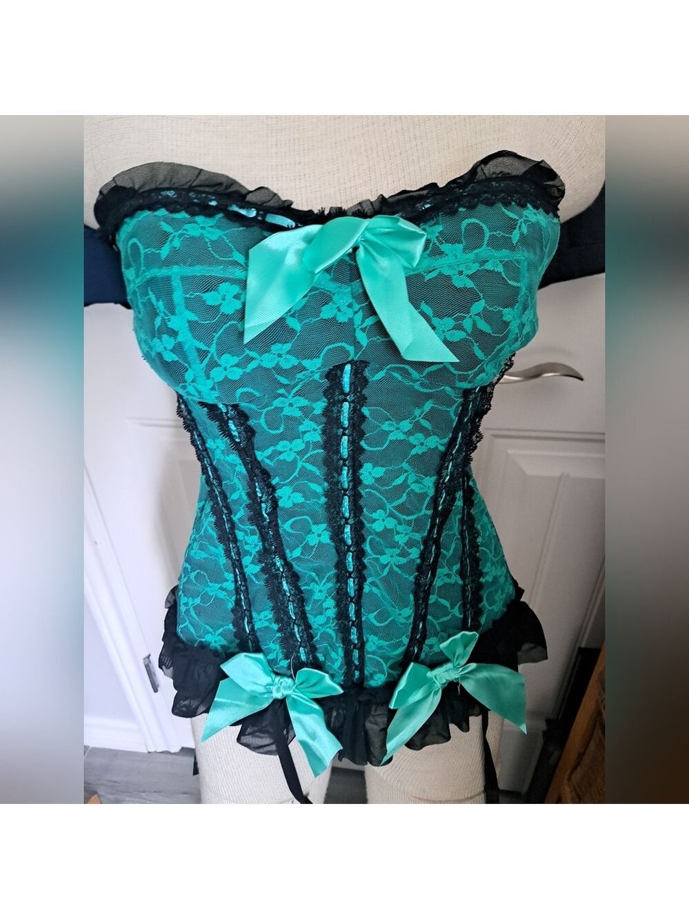 JUST SEXY intimate Emerald lace bustier thong corset garter straps lingerie LG